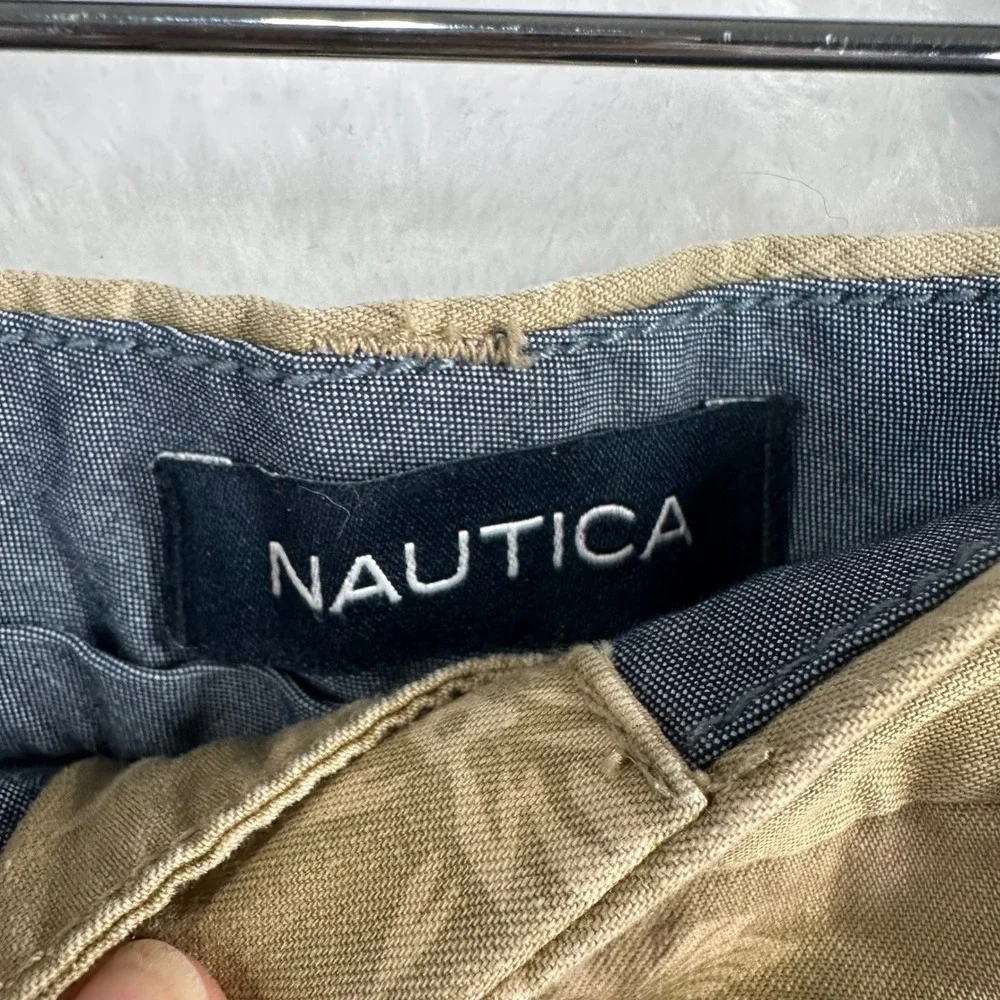 Nautica Shorts‎ Mens 36 Tan Floral Flat Front Chino Tropical Summer Casual
